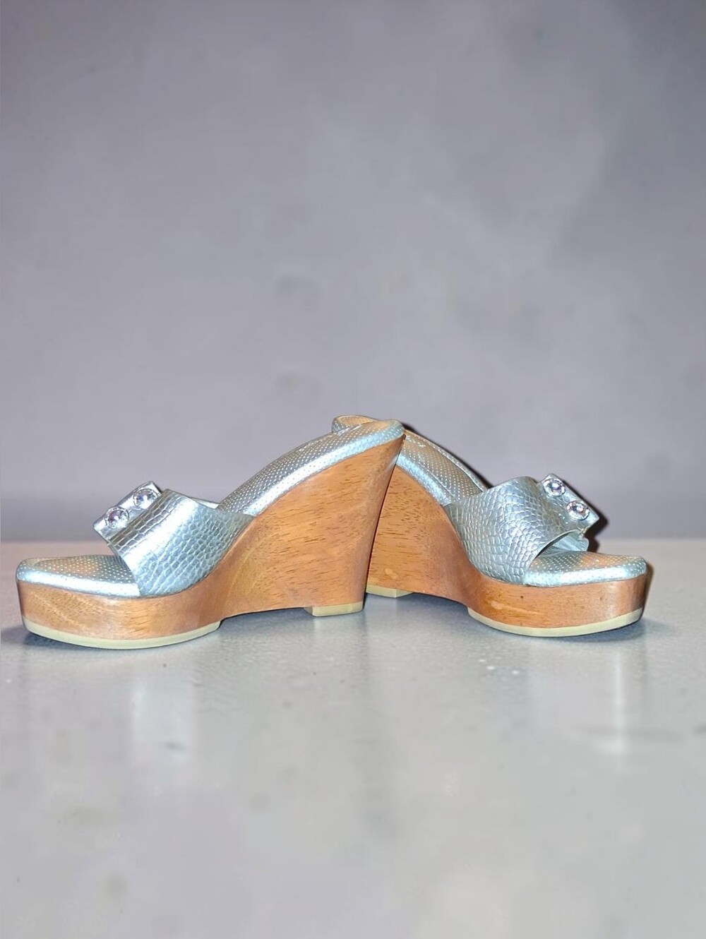 Vintage Bridget Silver Crystal Embellished Wedge Sandals - Size 7 - Picture 2 of 4